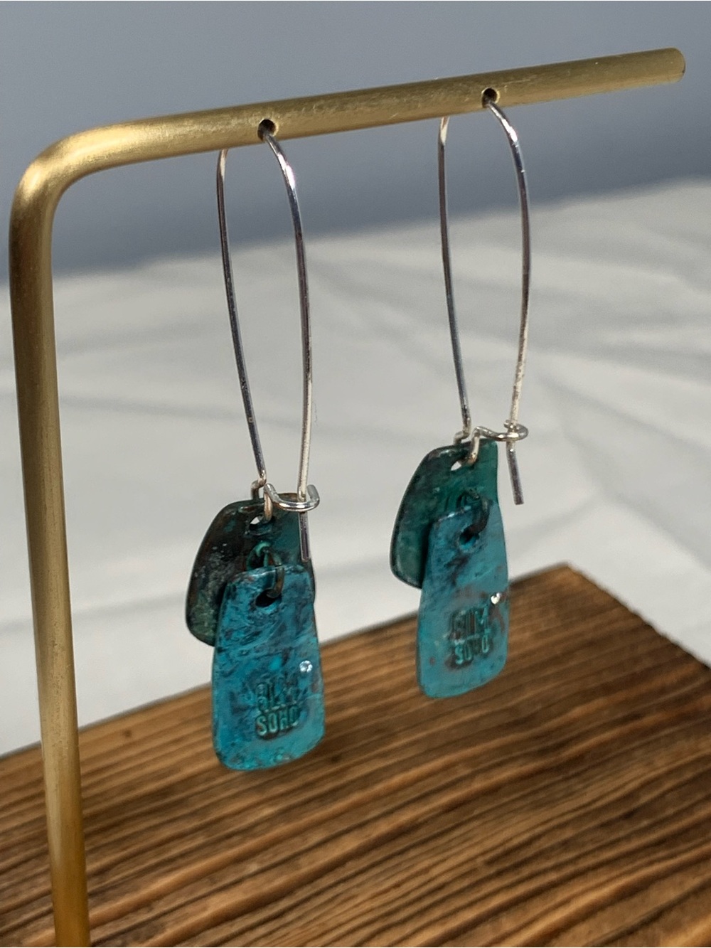 Robert Lee Morris (RLM) SOHO Dangle Earrings-Green Verdigris Patina - Picture 3 of 9